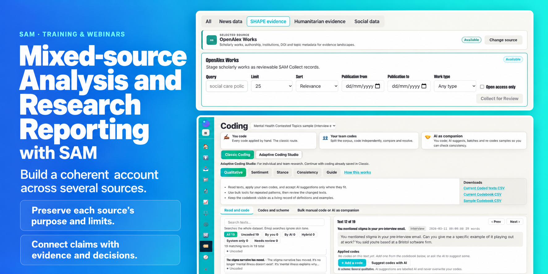 SAM training: mixed source reporting with source screenshots