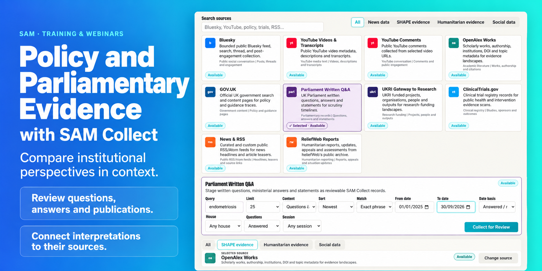 SAM training: policy parliamentary evidence with source screenshots