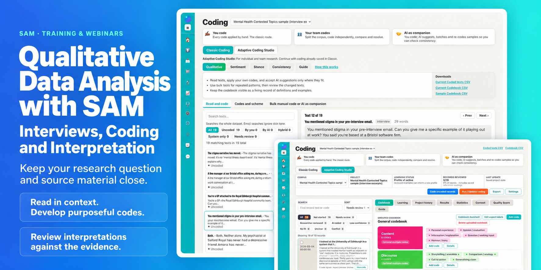 SAM training: qualitative analysis with source screenshots