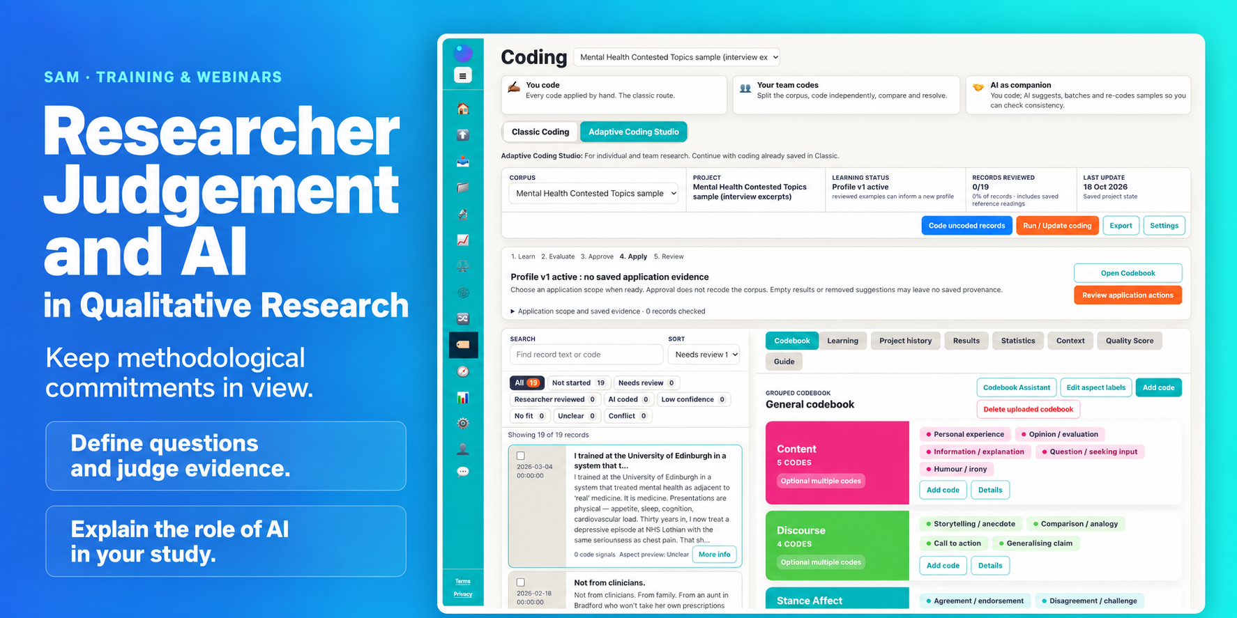 SAM training: researcher judgement ai with source screenshots